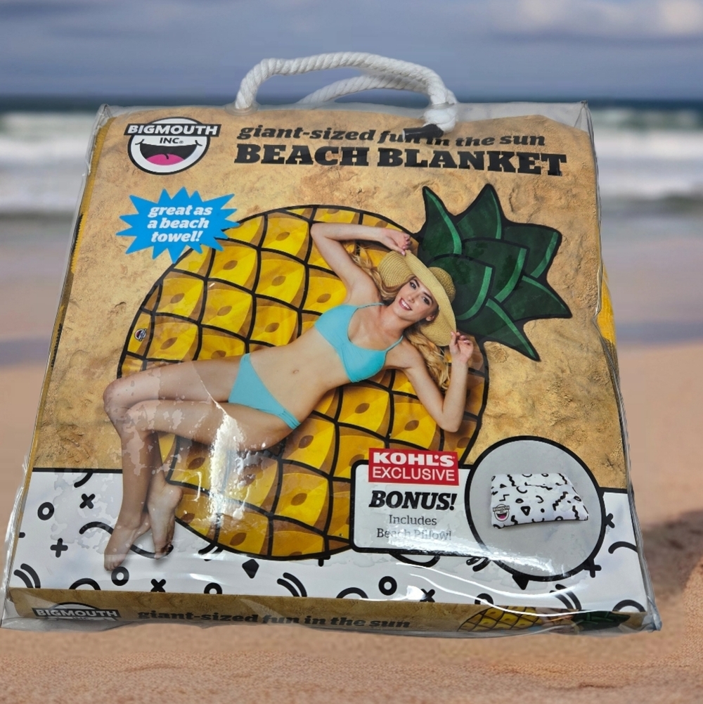 Big Mouth Inc. Beach Blanket Fun In The Sun Bonus Blow Up Pillow Pineapple